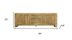94" Natural Distressed Solid Wood Three Drawer Sideboard With Four Doors
