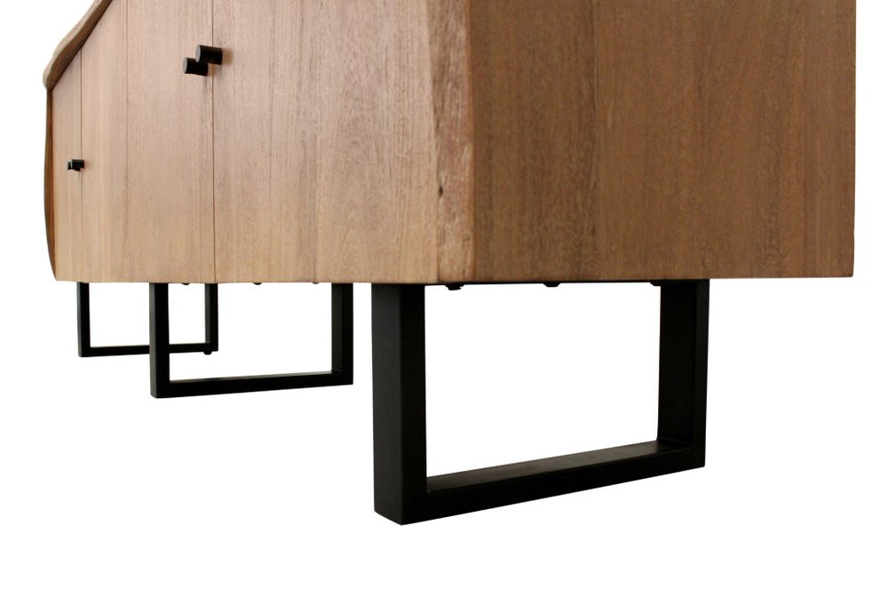 80" Natural Distressed Solid Wood Live Edge Credenza With Four Doors