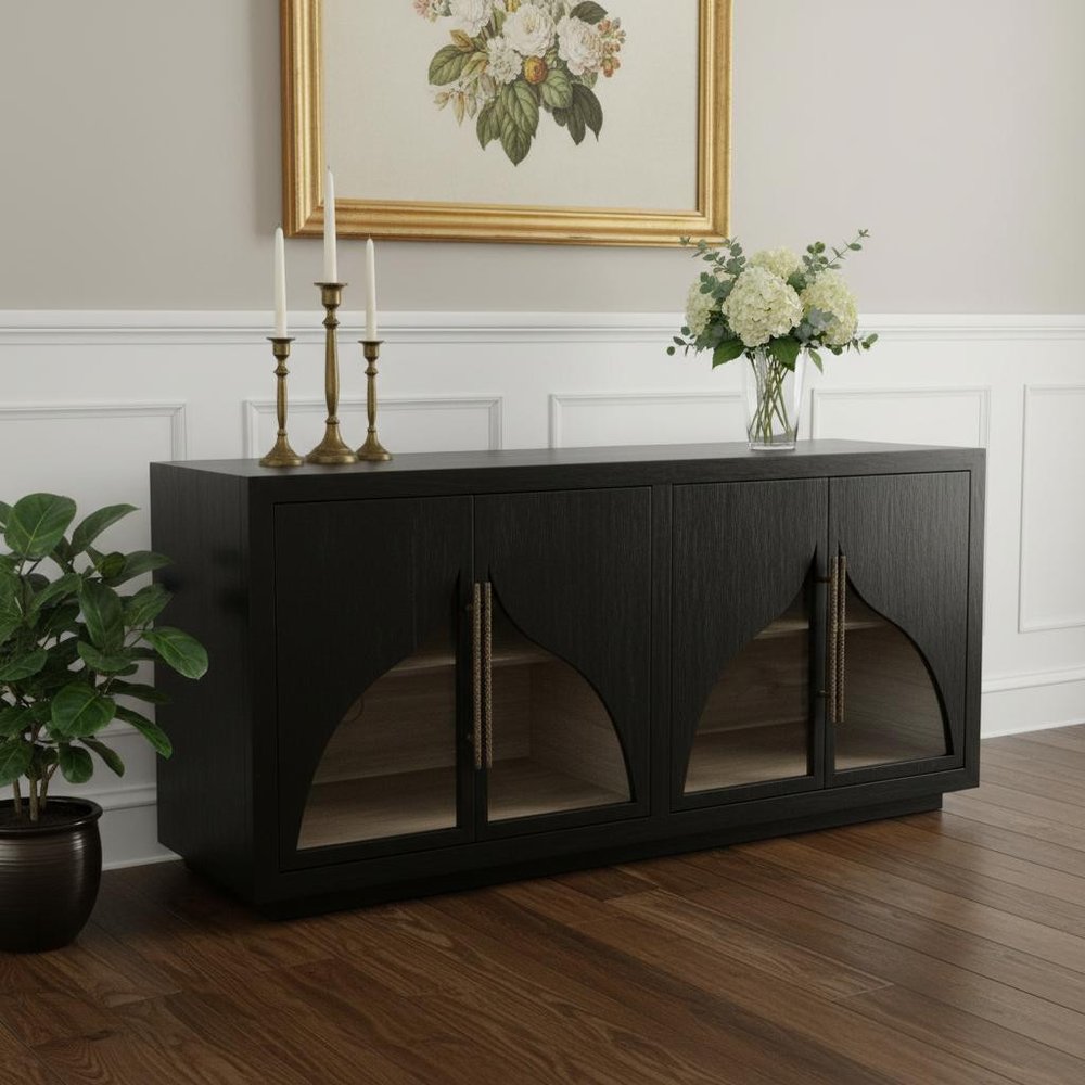 70" Dark Brown Distressed Solid Wood Sideboard With Four Doors