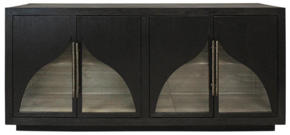 70" Dark Brown Distressed Solid Wood Sideboard With Four Doors