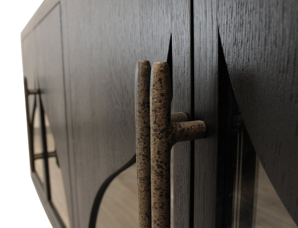 70" Dark Brown Distressed Solid Wood Sideboard With Four Doors