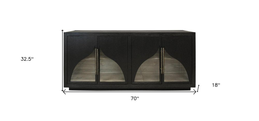 70" Dark Brown Distressed Solid Wood Sideboard With Four Doors