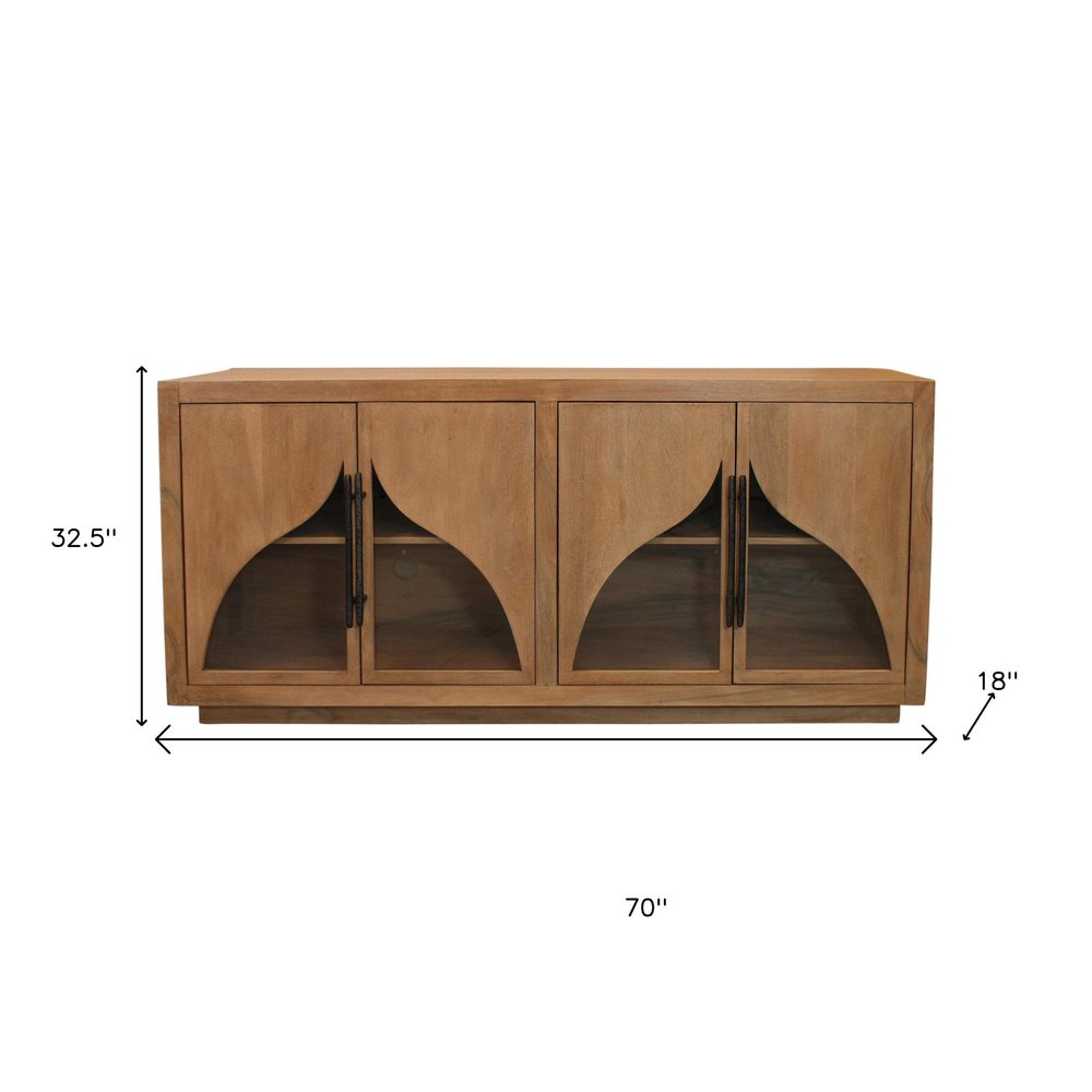 70" Natural Distressed Solid Wood Sideboard with Four Doors