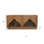 70" Natural Distressed Solid Wood Sideboard with Four Doors