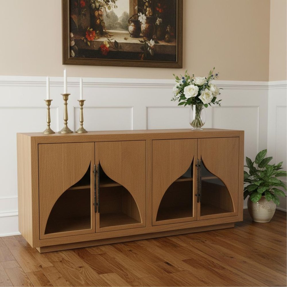 70" Natural Distressed Solid Wood Sideboard with Four Doors