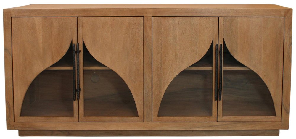 70" Natural Distressed Solid Wood Sideboard with Four Doors
