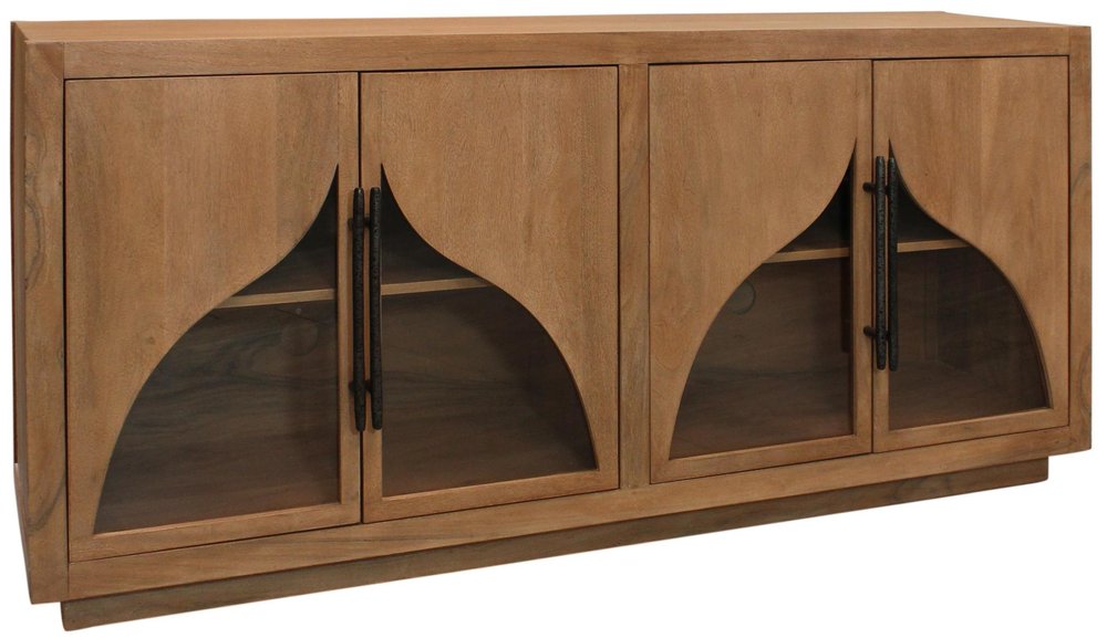 70" Natural Distressed Solid Wood Sideboard with Four Doors