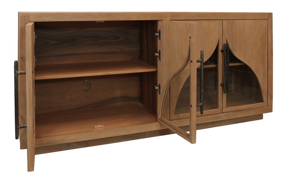 70" Natural Distressed Solid Wood Sideboard with Four Doors