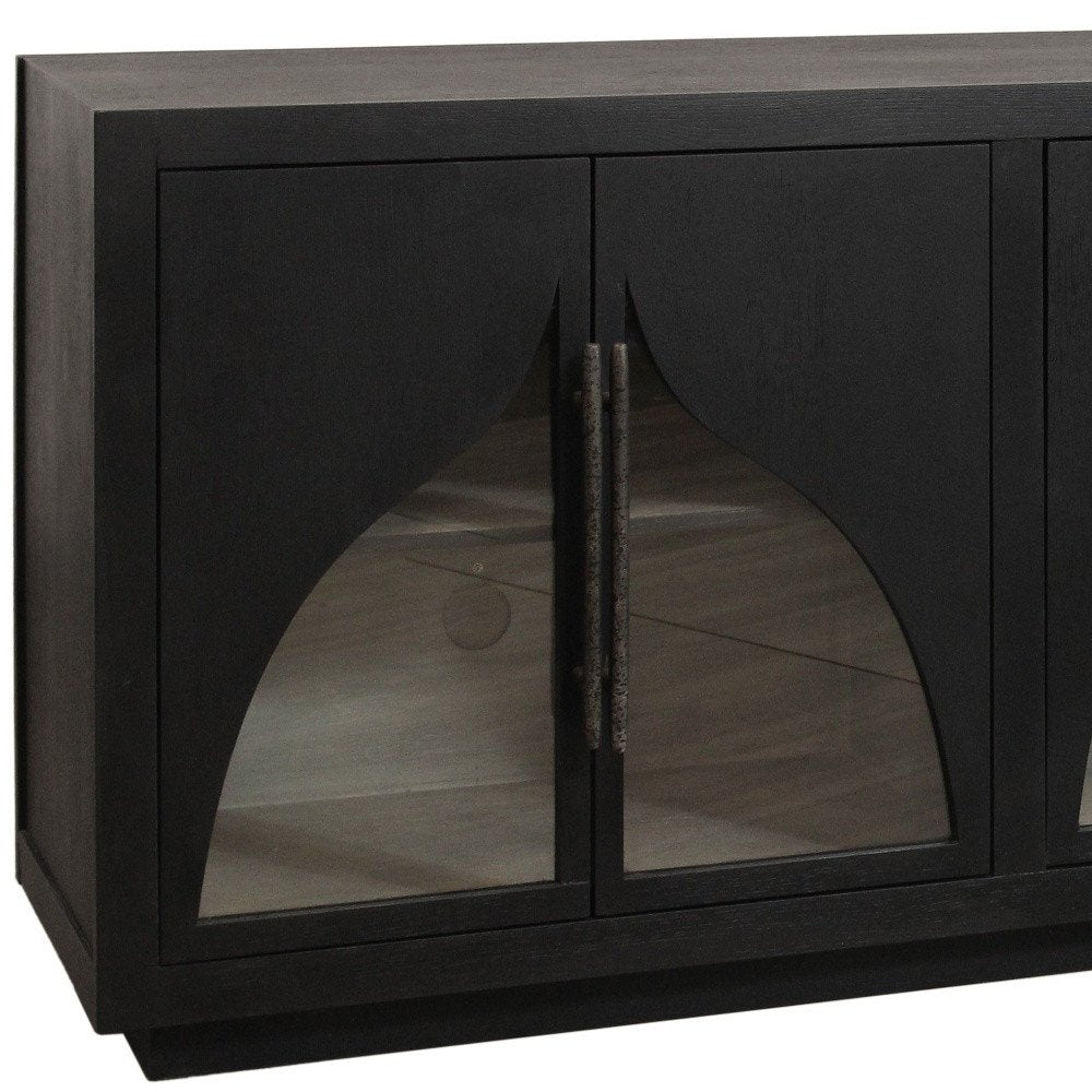 95" Dark Brown Distressed Solid Wood Sideboard with Six Doors