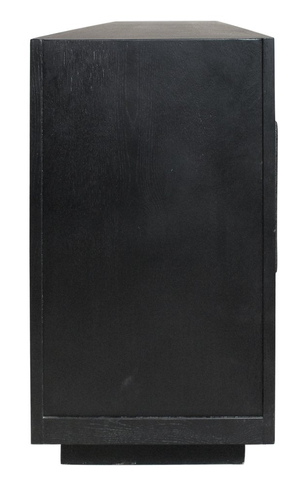 95" Dark Brown Distressed Solid Wood Sideboard with Six Doors