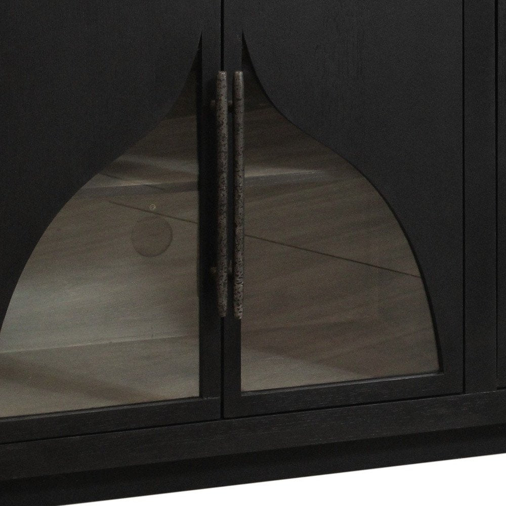 95" Dark Brown Distressed Solid Wood Sideboard with Six Doors