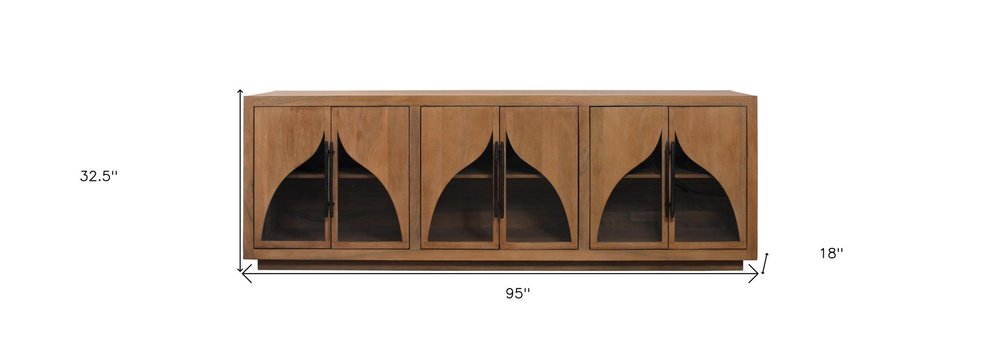 95" Natural Distressed Solid Wood Sideboard with Six Doors