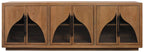 95" Natural Distressed Solid Wood Sideboard with Six Doors
