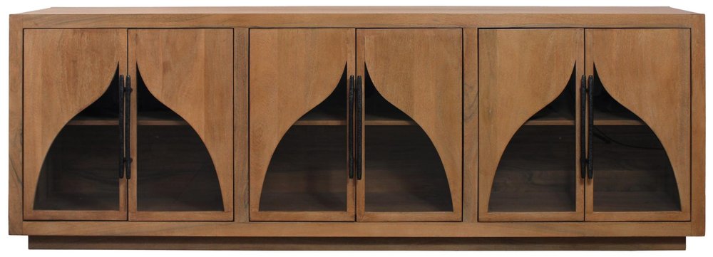 95" Natural Distressed Solid Wood Sideboard with Six Doors