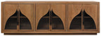 95" Natural Distressed Solid Wood Sideboard with Six Doors
