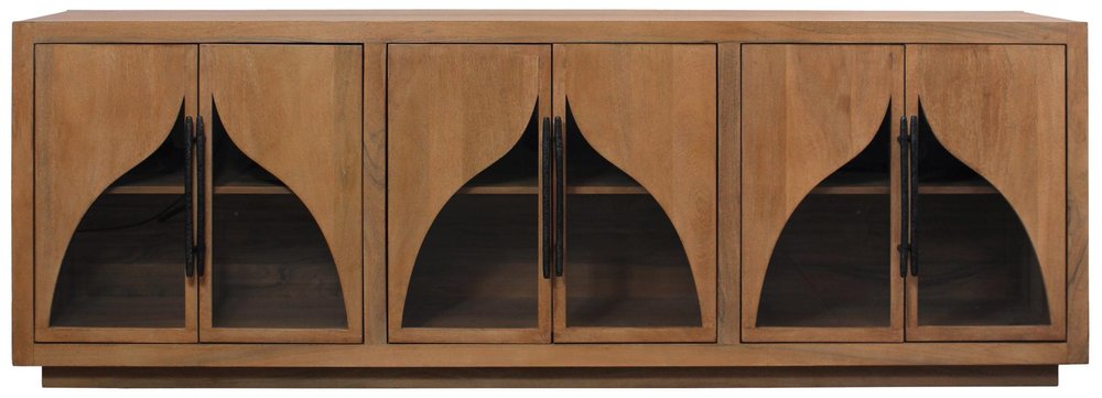 95" Natural Distressed Solid Wood Sideboard with Six Doors