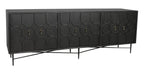 91" Black Distressed Reclaimed Wood Carved Geometric Sideboard With Six Doors