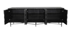 91" Black Distressed Reclaimed Wood Carved Geometric Sideboard With Six Doors