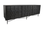 91" Black Distressed Reclaimed Wood Carved Geometric Sideboard With Six Doors