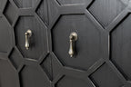 91" Black Distressed Reclaimed Wood Carved Geometric Sideboard With Six Doors