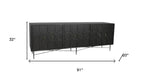 91" Black Distressed Reclaimed Wood Carved Geometric Sideboard With Six Doors