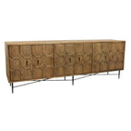 91" Natural Distressed Solid Wood Carved Geometric Sideboard with Six Doors