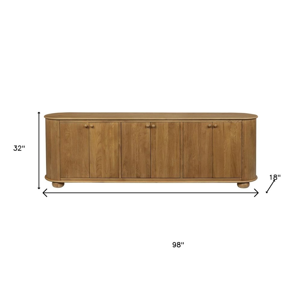 98" Natural Distressed Solid Wood Sideboard with Six Doors