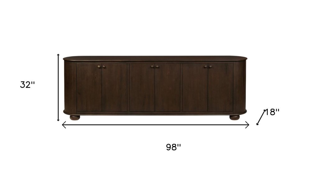 98" Brown Distressed Solid Wood Sideboard With Six Doors