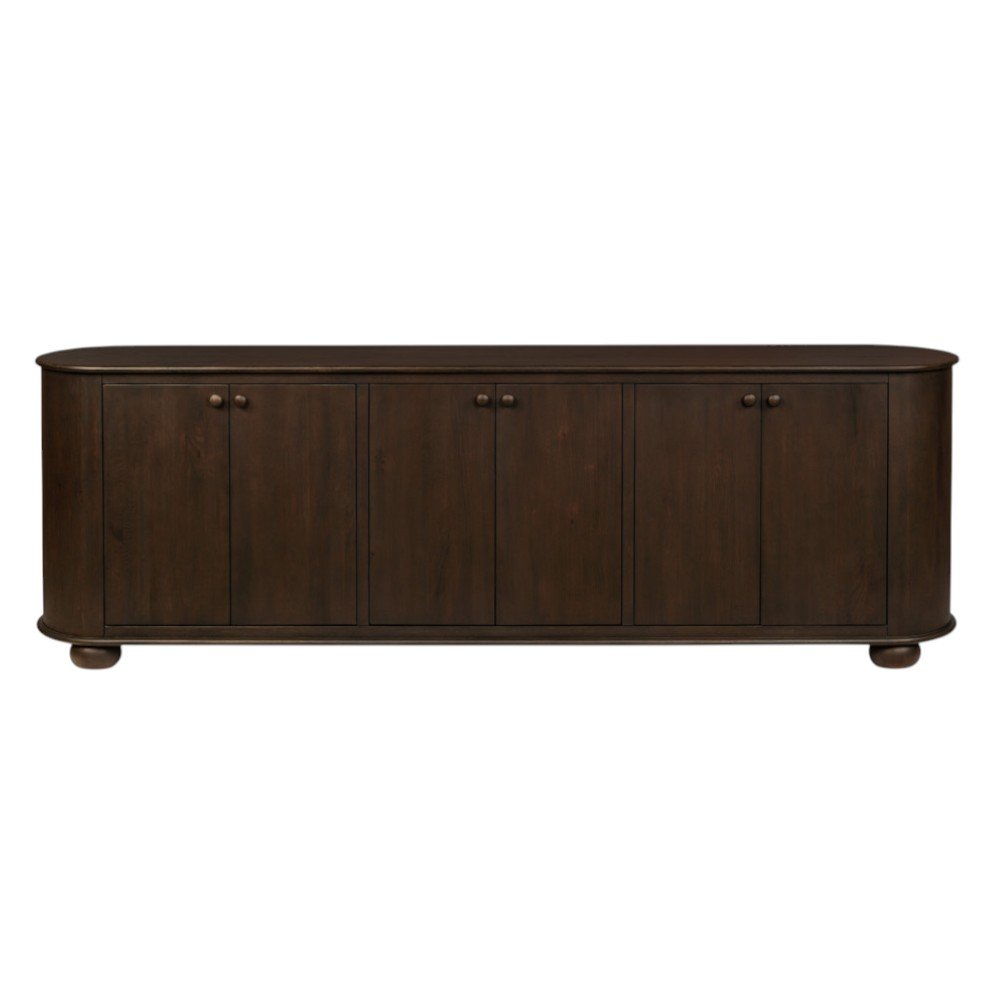 98" Brown Distressed Solid Wood Sideboard With Six Doors