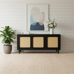 60" Black Distressed Solid Wood Sideboard with Three Doors