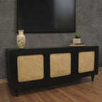 60" Black Distressed Solid Wood Sideboard with Three Doors
