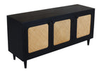 60" Black Distressed Solid Wood Sideboard with Three Doors