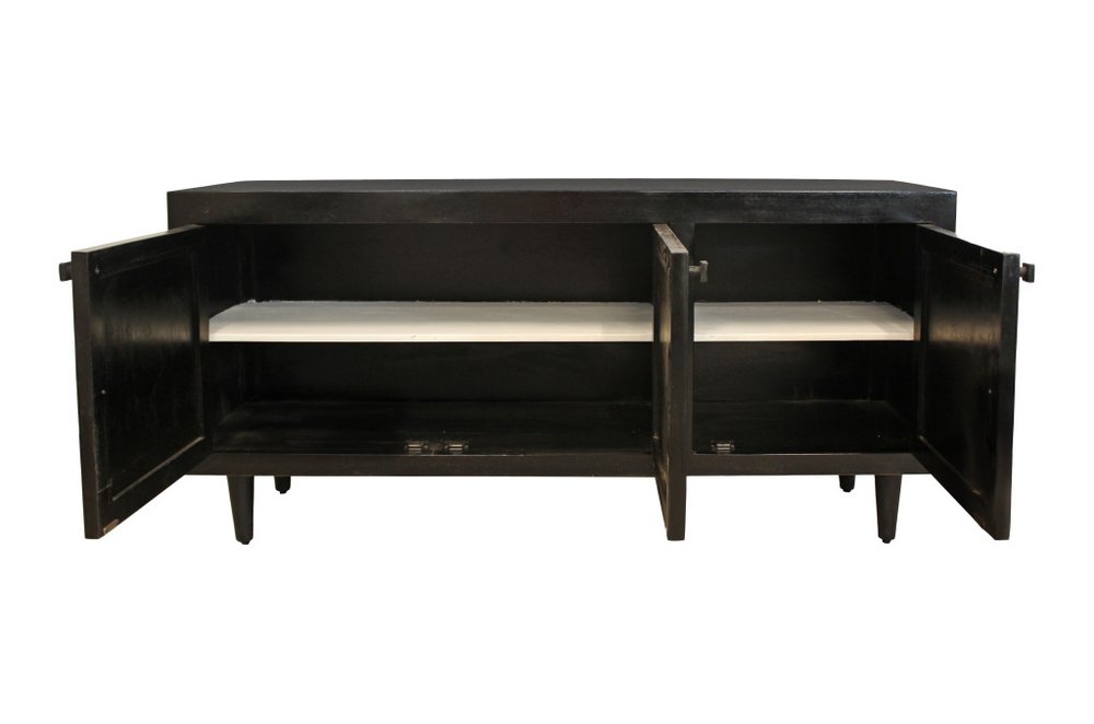 60" Black Distressed Solid Wood Sideboard with Three Doors