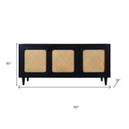60" Black Distressed Solid Wood Sideboard with Three Doors