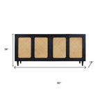 82" Black Distressed Solid Wood Sideboard with Four Doors