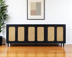 94" Black Distressed Solid Wood Sideboard with Six Doors