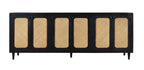 94" Black Distressed Solid Wood Sideboard with Six Doors