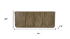 80" Brown Distressed Solid Wood Carved Geometric Sideboard With Four Doors
