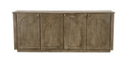 80" Brown Distressed Solid Wood Carved Geometric Sideboard With Four Doors