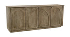 80" Brown Distressed Solid Wood Carved Geometric Sideboard With Four Doors
