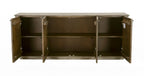 80" Brown Distressed Solid Wood Carved Geometric Sideboard With Four Doors