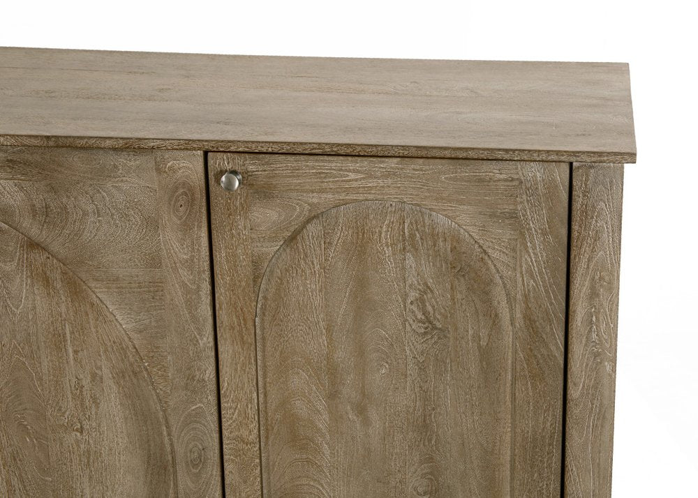 80" Brown Distressed Solid Wood Carved Geometric Sideboard With Four Doors