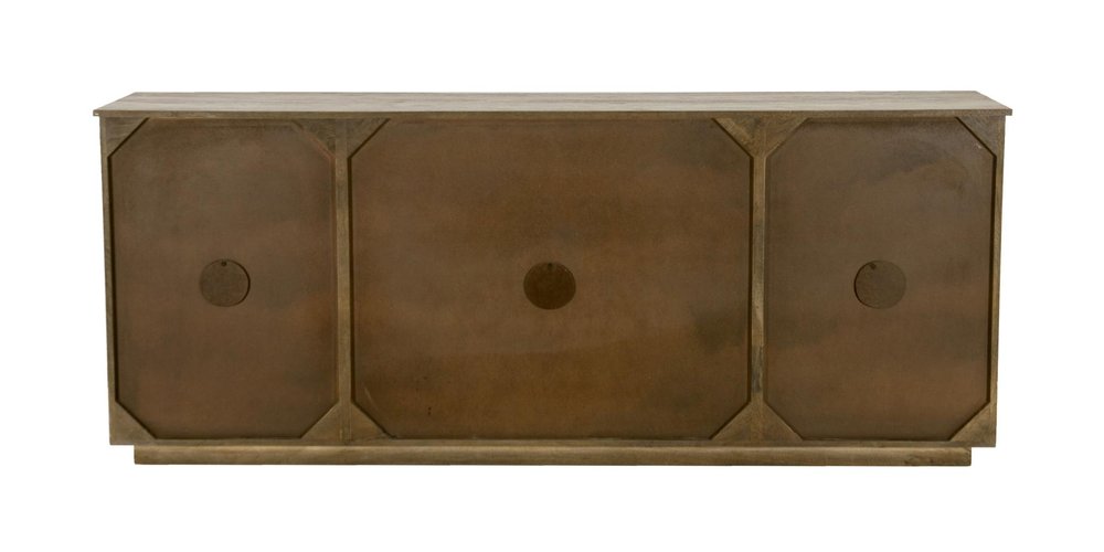 80" Brown Distressed Solid Wood Carved Geometric Sideboard With Four Doors