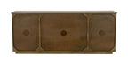 80" Brown Distressed Solid Wood Carved Geometric Sideboard With Four Doors