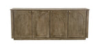 80" Brown Distressed Solid Wood Carved Geometric Sideboard With Four Doors