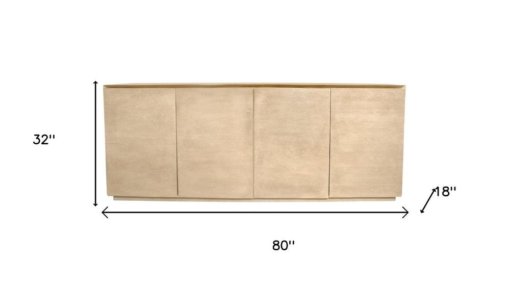 80" Natural Distressed Solid Wood Sideboard With Four Doors