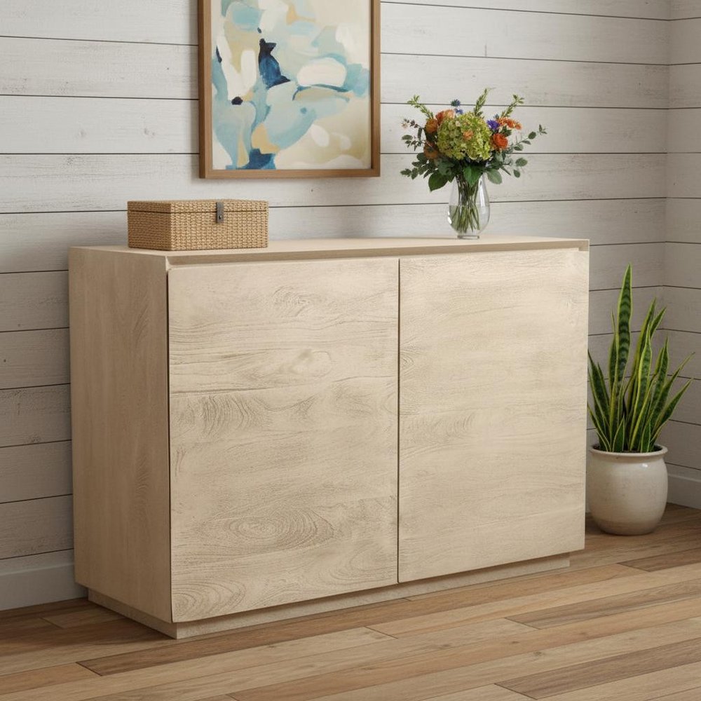 48" Natural Distressed Solid Wood Sideboard Soft Close with Two Doors