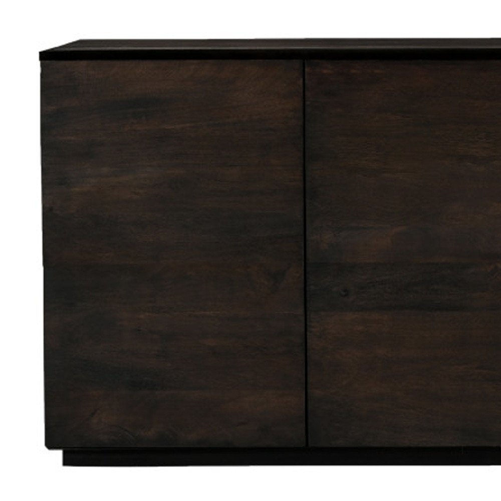 80" Dark Brown Distressed Solid Wood Sideboard With Four Doors