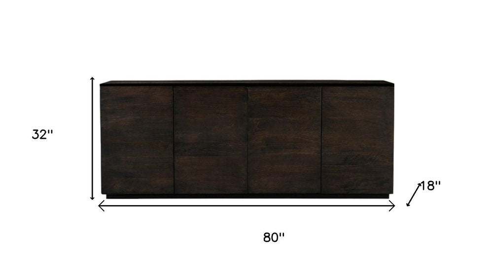 80" Dark Brown Distressed Solid Wood Sideboard With Four Doors