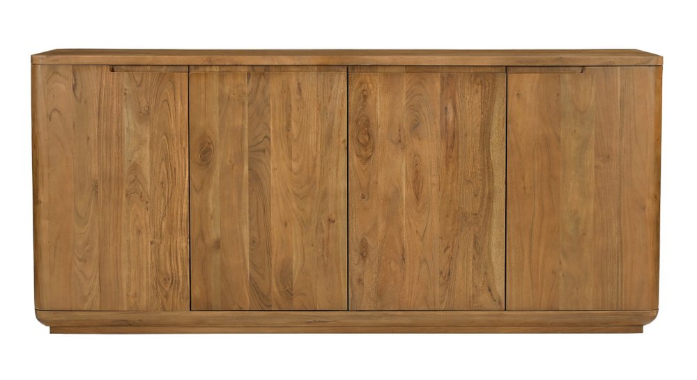 72" Tan Distressed Solid Wood Sideboard Soft Close with Four Doors